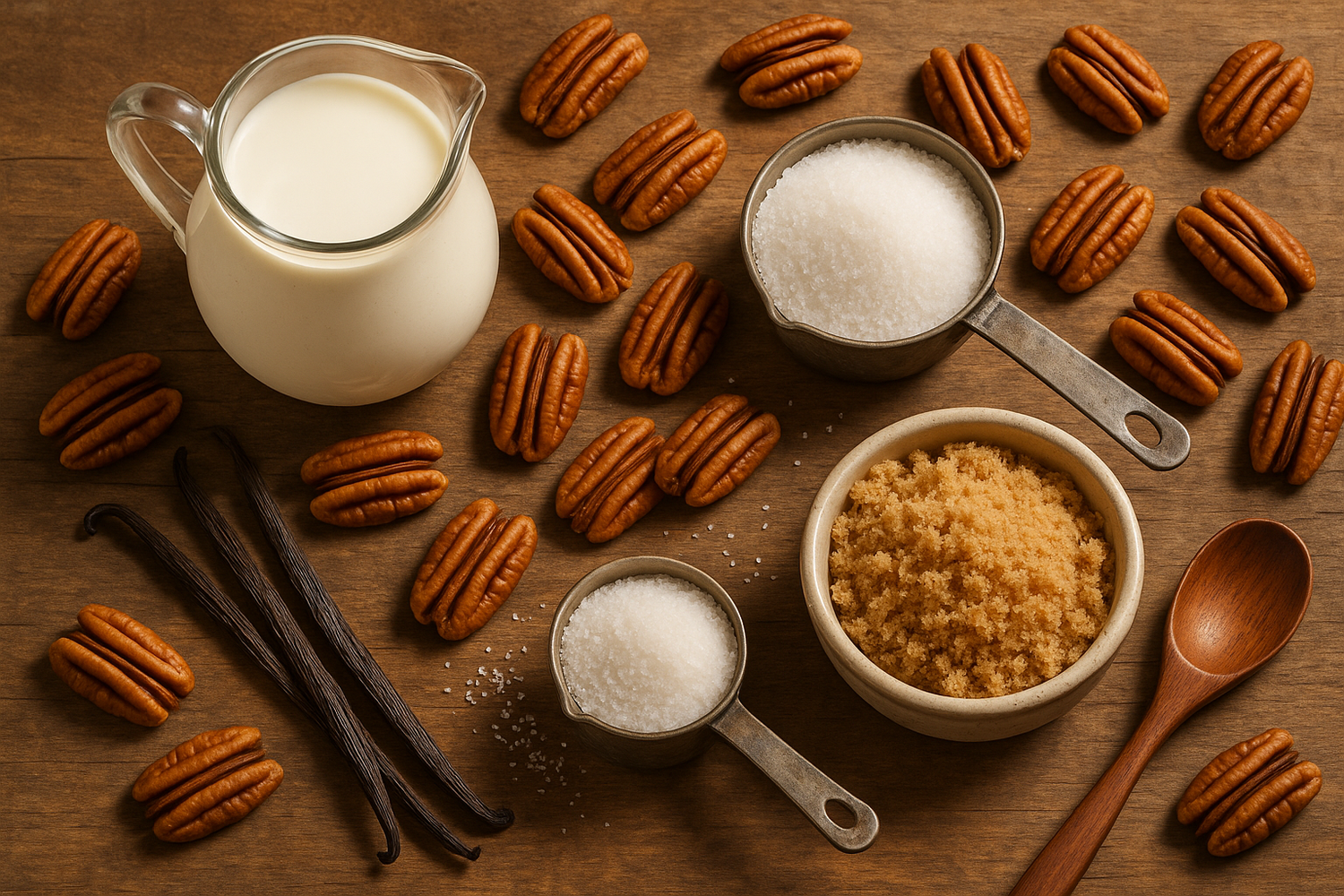 Dairy, nuts, sugar for praline candy